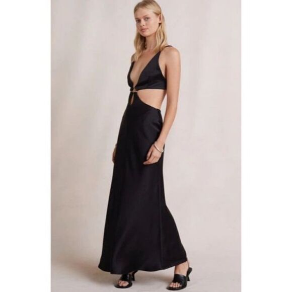 Bec & Bridge Felix Satin Maxi Black Dress Cut Out Size 4 - Picture 4 of 12